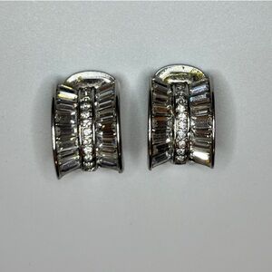 Nolan Miller Silver-Tone Baguette and Round Crystal Clip Earrings
